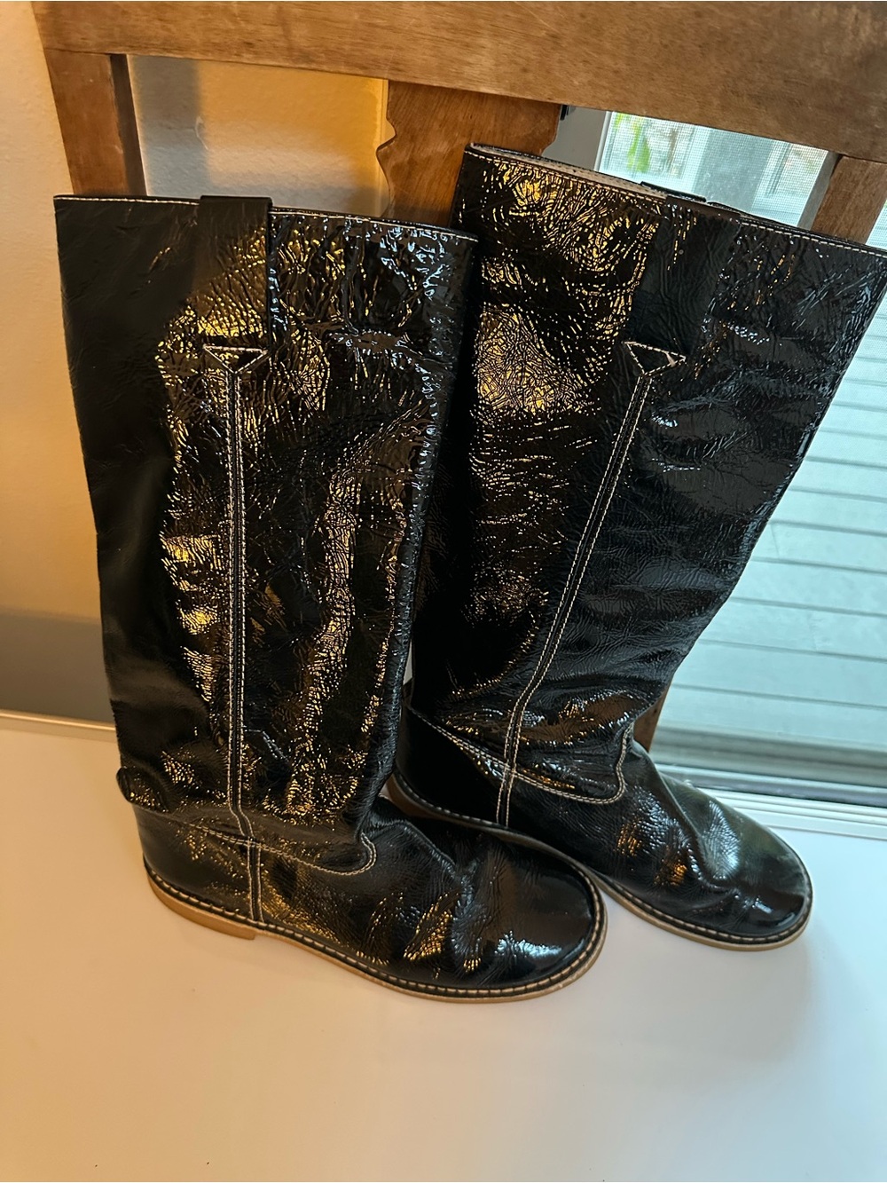 Boden Patent Leather Knee-High Women's Boots - Black, estimated size EU 40